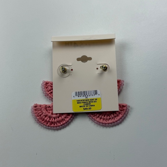 On 34th Gold Tone Stone Bead & Woven Raffia Drop Earrings Pink - Picture 3 of 3